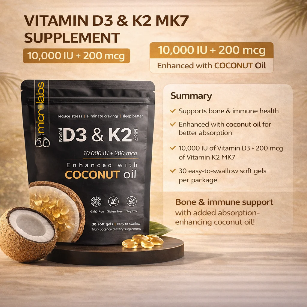 MicroLabs High Potency Vitamin D3 + K2 Support