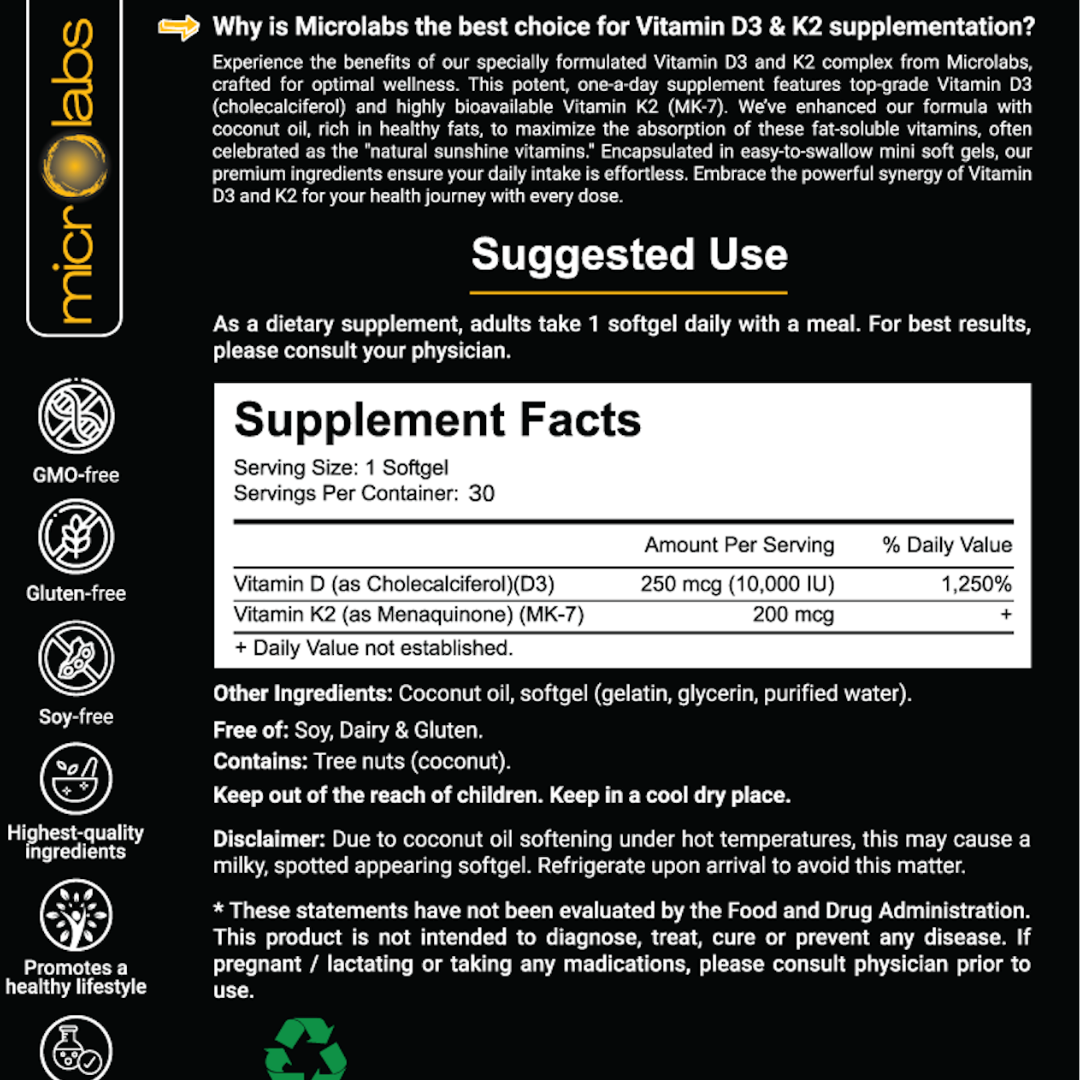 Vitamina D3 y K2 de alta potencia